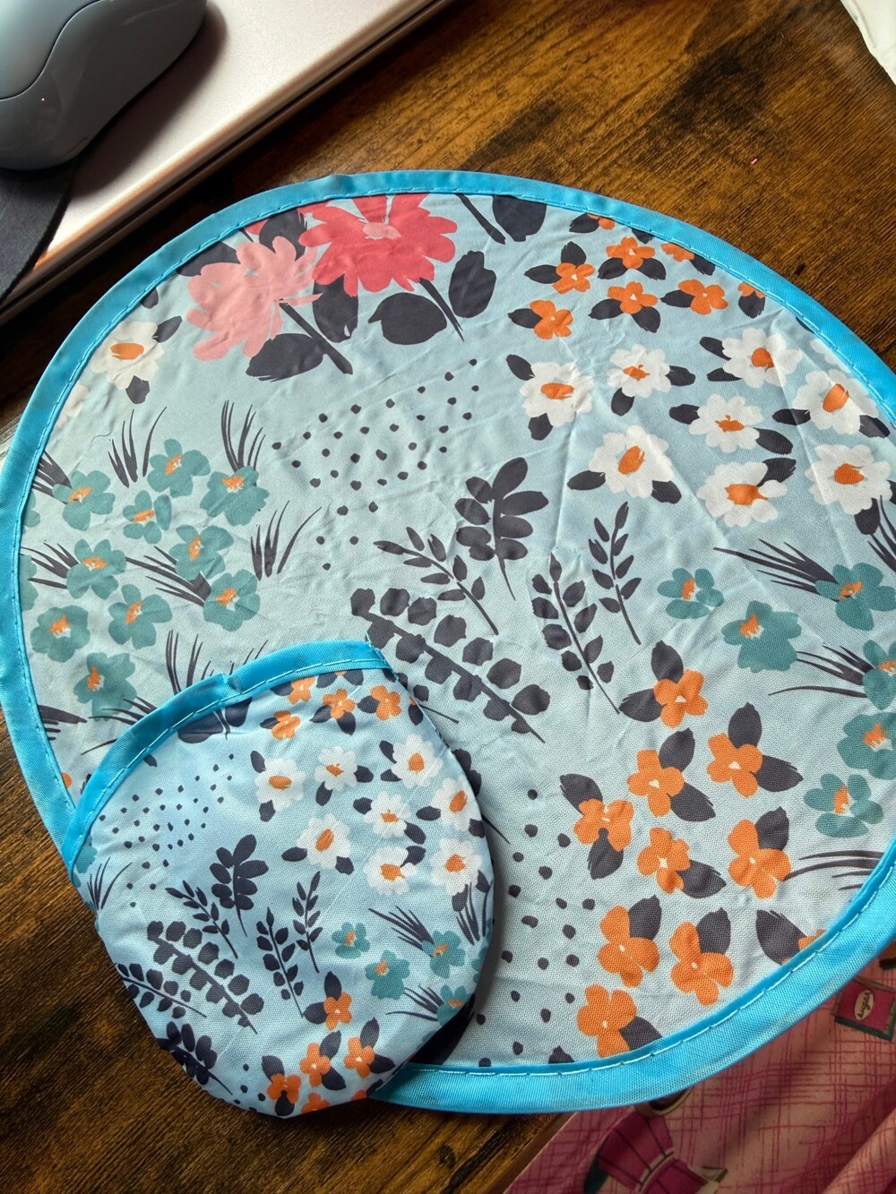 Floral Folding Fan with Pouch
